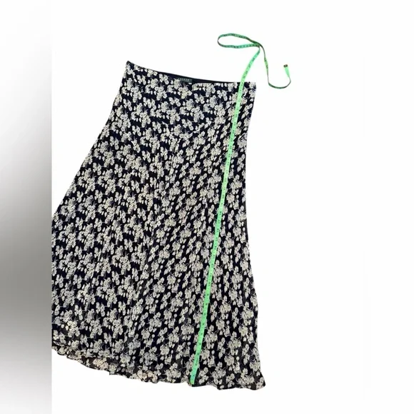 Lauren Ralph Lauren Floral Silk Midi Maxi Skirt Navy Blue White A Line Size L - Picture 4 of 6